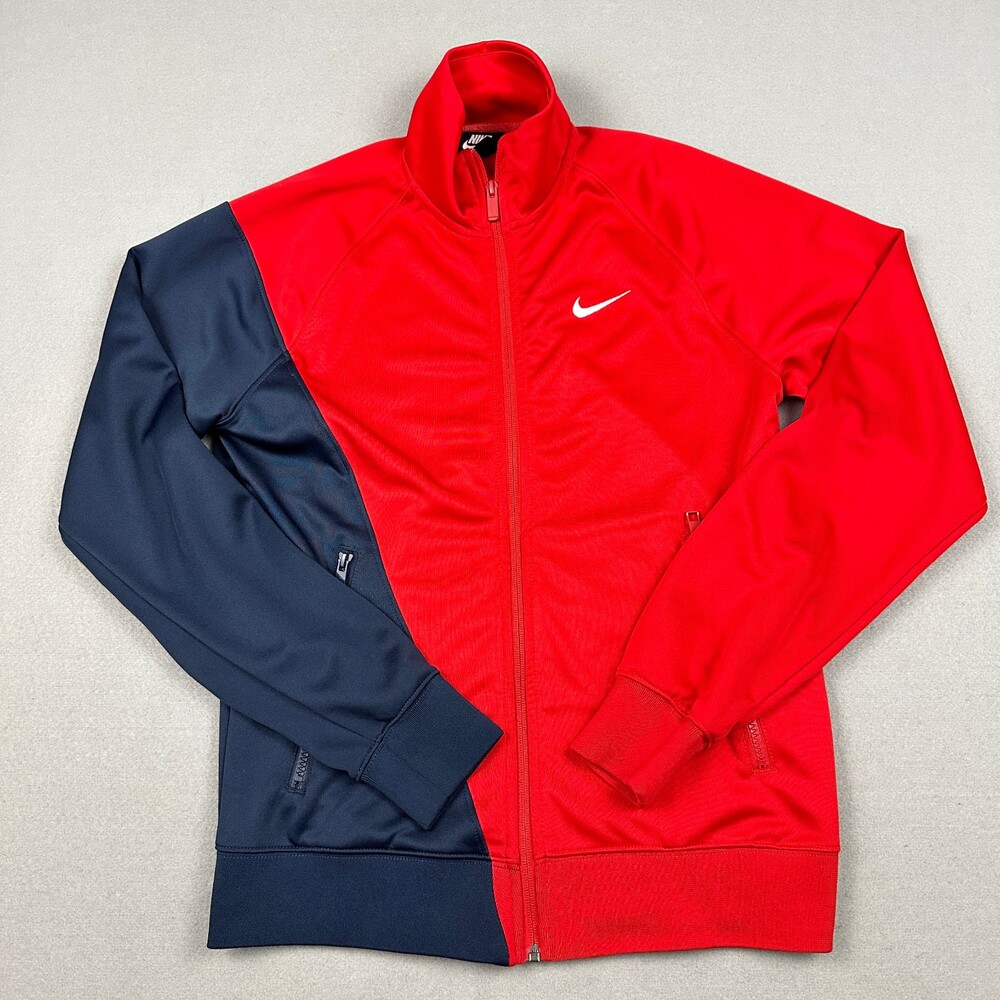 Nike Jacket Men Small Red Navy Blue Big Swoosh Back Track Full Zip Training S